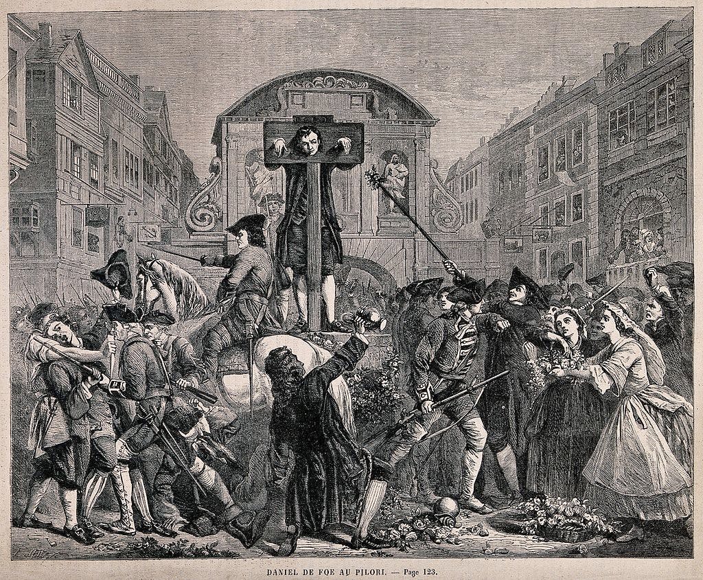 Standing at the pillory: representation of public humiliation.