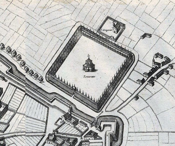 Lazaretto of Milan in the 1704 map of Milan
