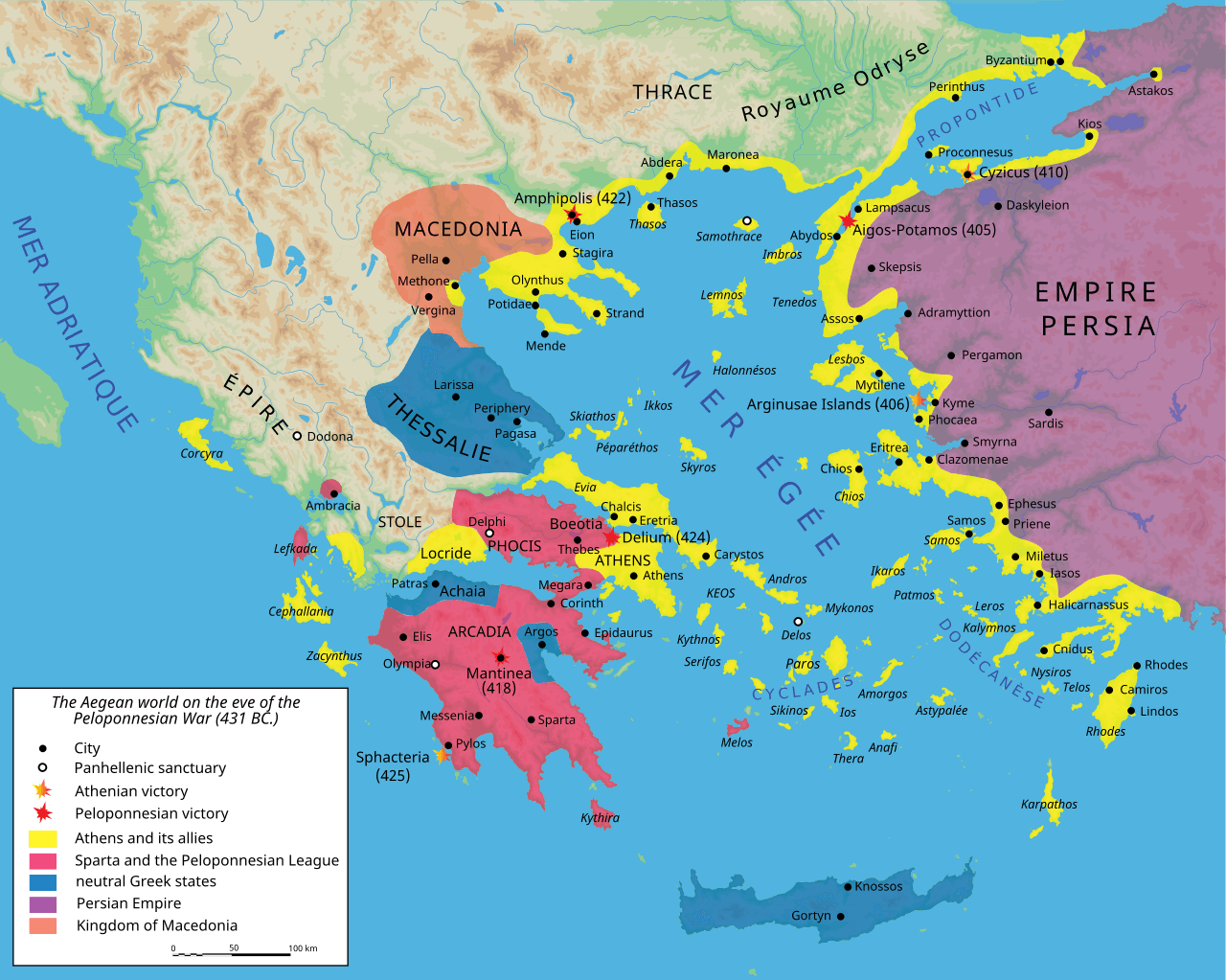 Map Peloponnesian War, 431 BCE (Aeonx, CC BY-SA 2.5 Wikimedia Commons)
