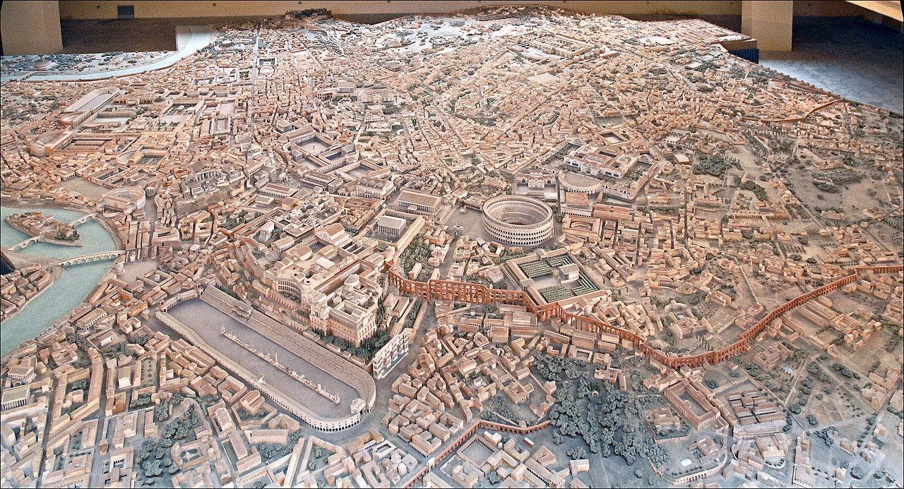 Model of Rome at the time of Emperor Constantine - 4th century CE.(Jean-Pierre albéra, CC BY 2.0, Wikicommons)