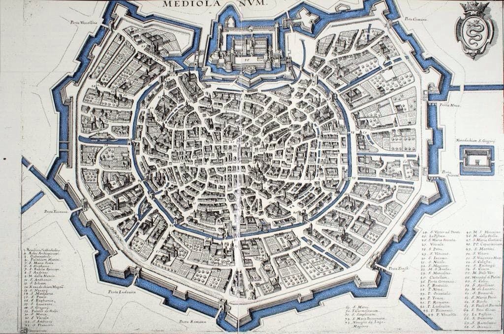 Ancient map of Milan with the whole network of water channels (http://www.navigli24.it)