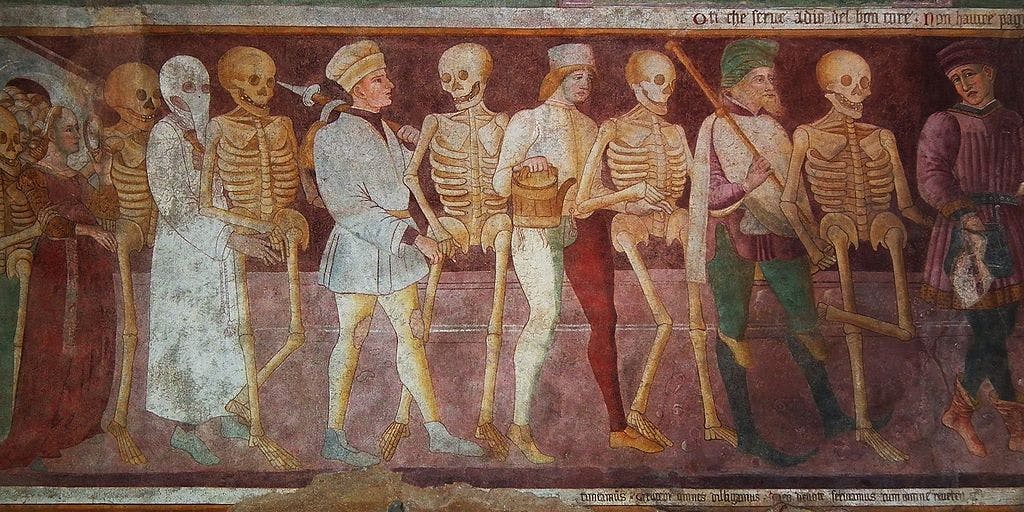 Dance of the Death of the Disciplini Oratory, Clusone, Province of Bergamo, Region of Lombardy, Italy (by Zairon CC BY-SA 4.0 via WikiCommons)