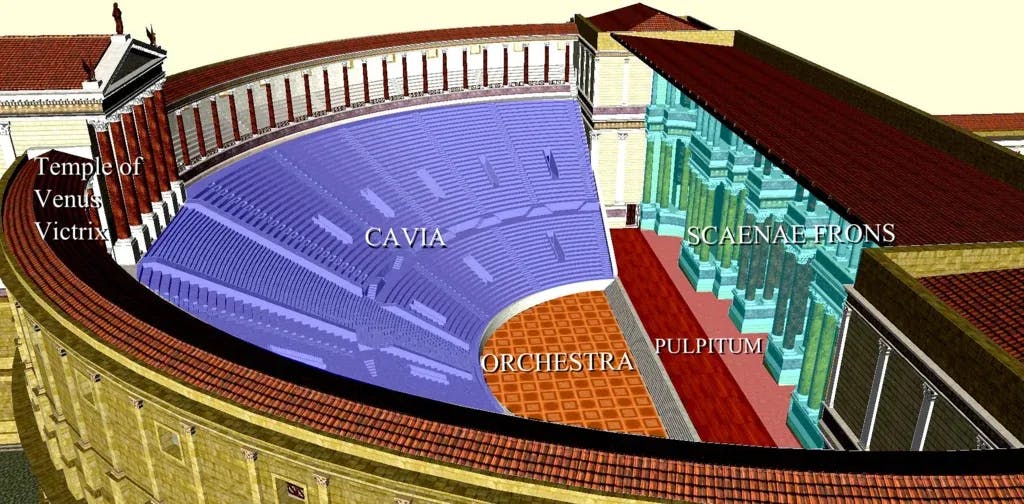 Classical structure of a Roman theatre (a derivative work of a 3D model by Lasha Tskhondia - L.VII.C., CC BY-SA 3.0 via Wikimedia Commons)
