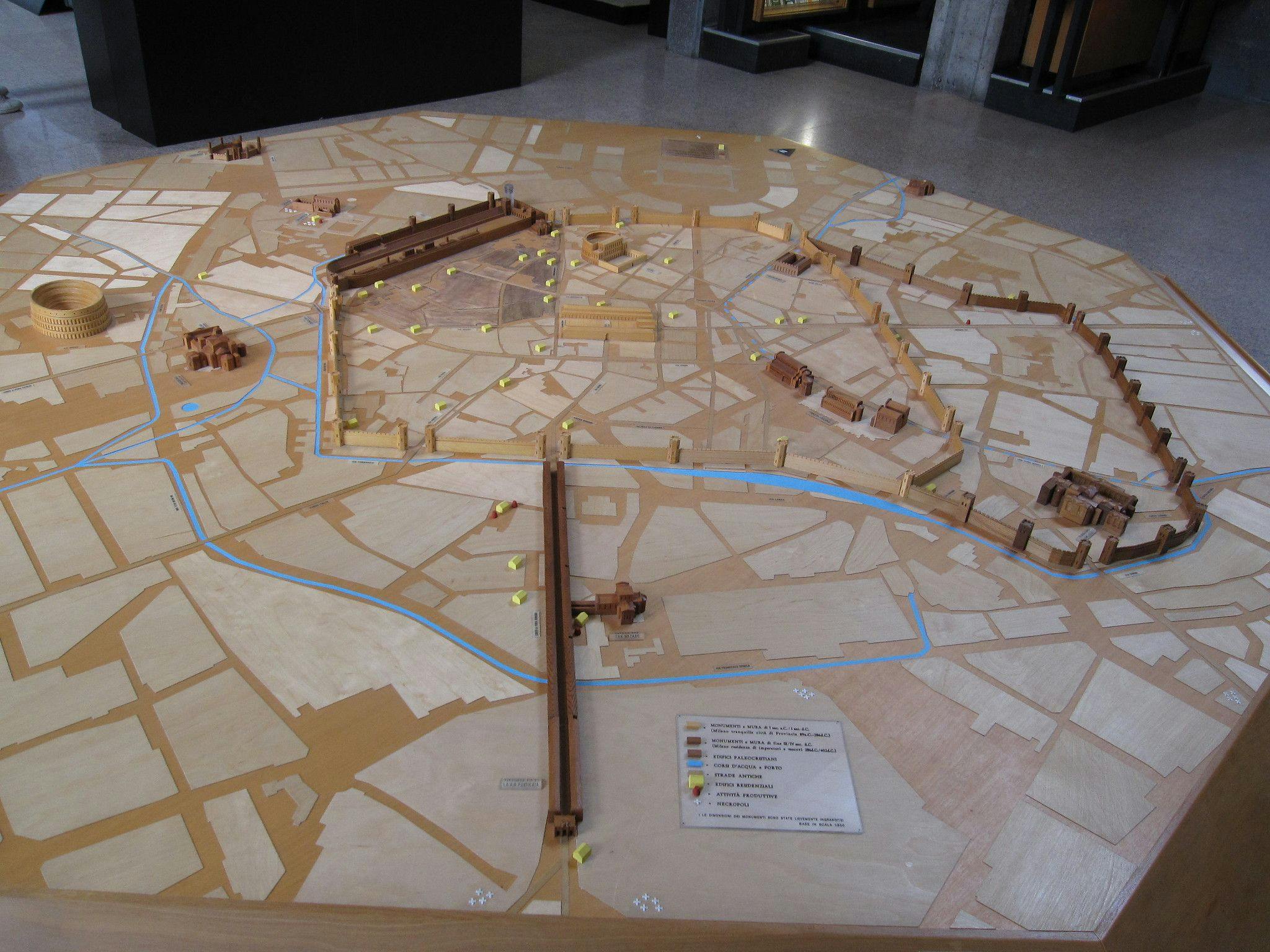 A model in wood of imperial era Mediolanum at the Archaeological Museum in Milan (by Bernt Rostad, CC BY 2.0 via WikiCommons)