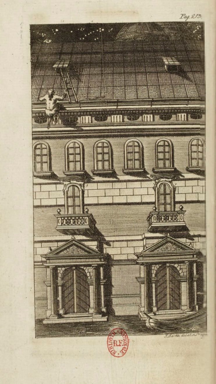 Illustration in Casanova's Histoire de ma fuite des prisons de la République de Venise qu'on appelle Les Plombs (Story of my Flight), 1787. From the German edition, 1788.