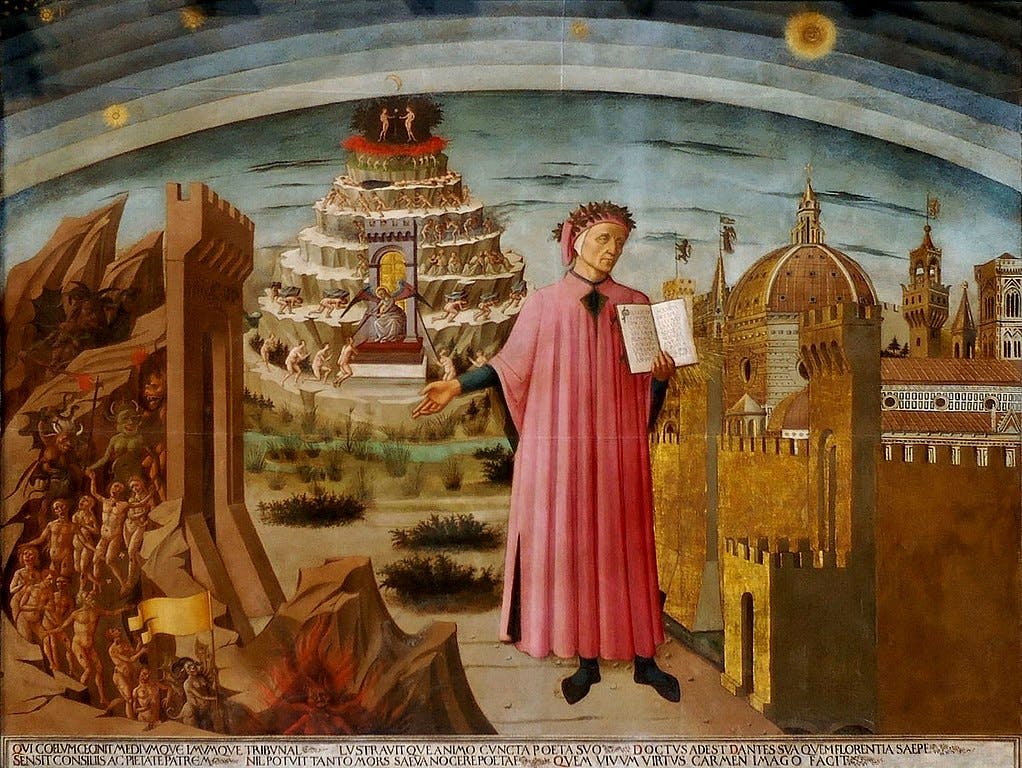 "Divine Comedy" painting by Domenico di Michelino (1465)