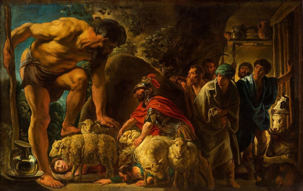 Odysseus in Polifemo's cave (painting by Jakob Jordaens)